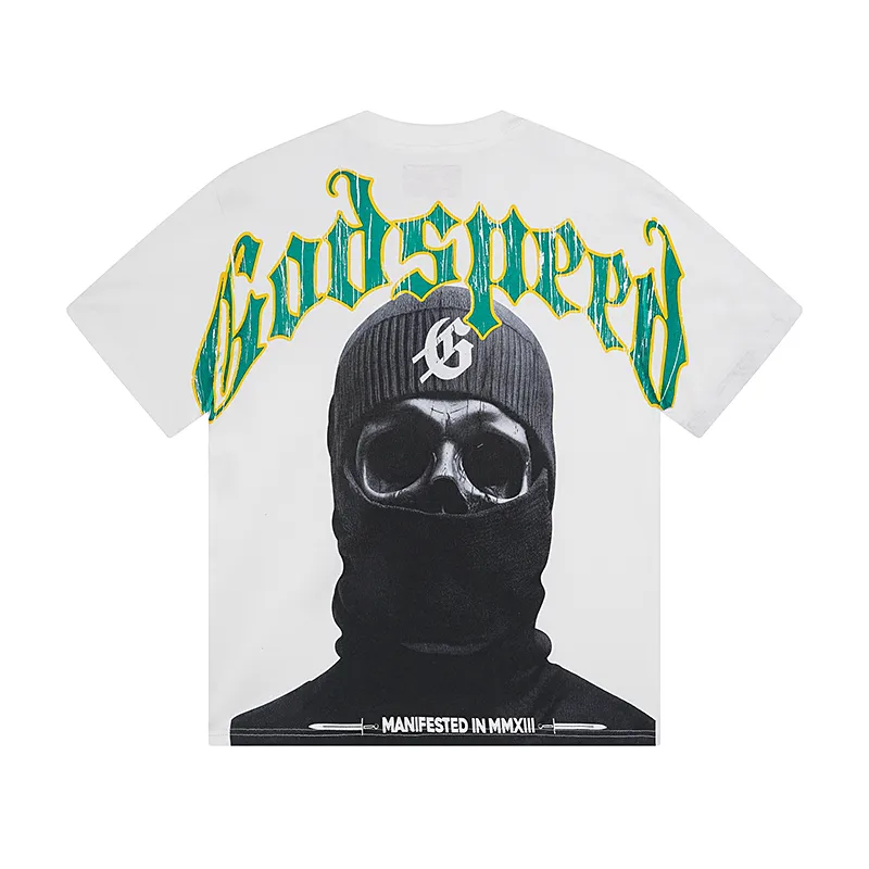 3020# P110 Real shot Godspeed American fashion rock street retro loose printed cotton short sleeves Fabric: 240g 32 count fine cotton double yarn pure cotton Color: off-white apricot Size: S M L XL