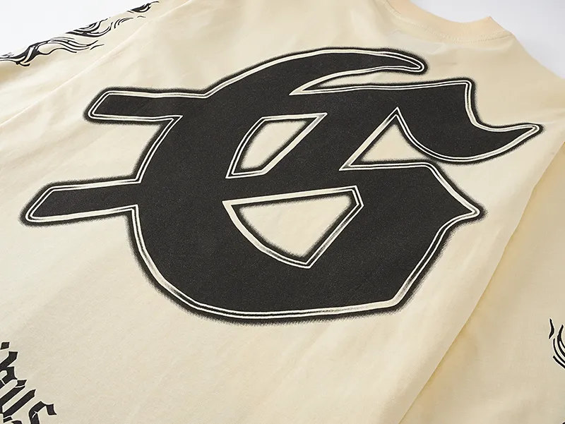 3103# P140 Real shot of Godspeed American fashion rock street pure cotton loose bottoming long-sleeved T-shirt long T. Fabric: 270g 32 count fine cotton double yarn pure cotton Color: apricot Size: S M L XL