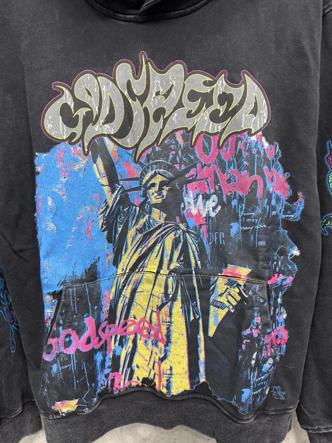 G49# GodSpeed ​​high-definition printed sweatshirt, size S-XL, washed black P216, apricot P206
