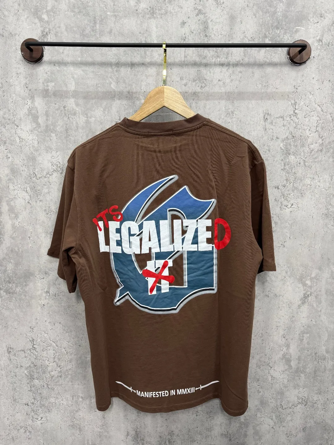 G66# GodSpeed ​​white ink direct spray washed short-sleeved S-XL size brown (washed) P126