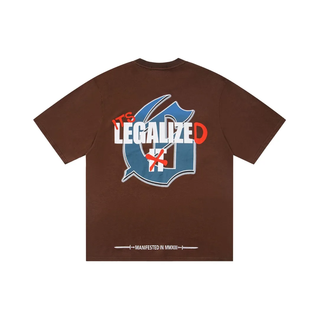 G66# GodSpeed ​​white ink direct spray washed short-sleeved S-XL size brown (washed) P126