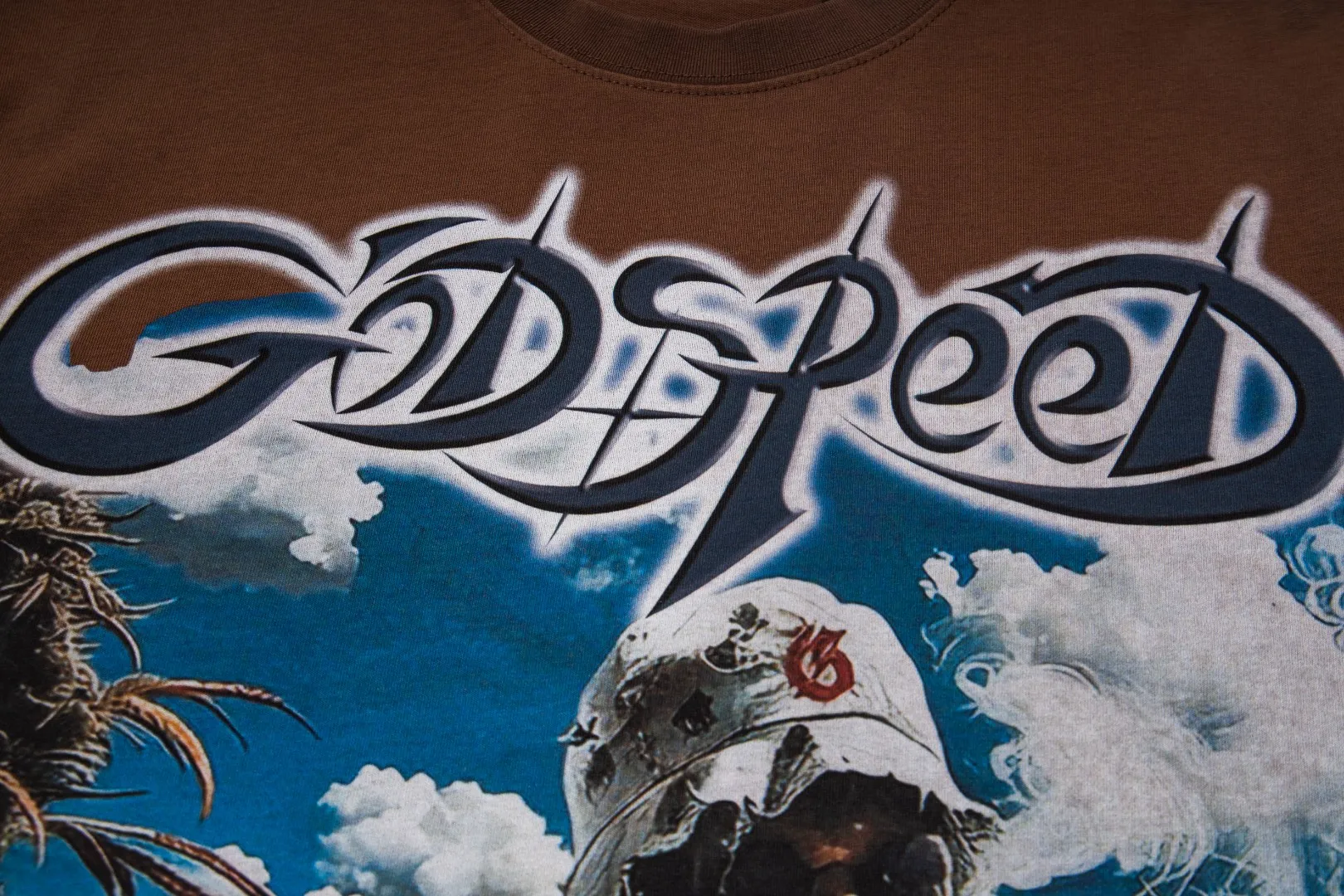 G66# GodSpeed ​​white ink direct spray washed short-sleeved S-XL size brown (washed) P126