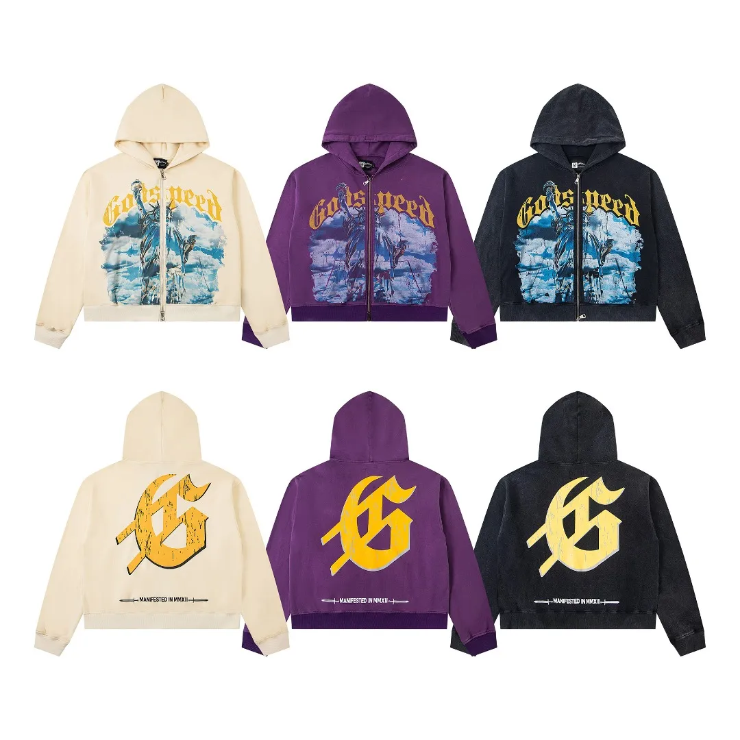 G05# GodSpeed ​​white ink direct spray sweatshirt Size S-XL Wash black, purple P236 Apricot P226
