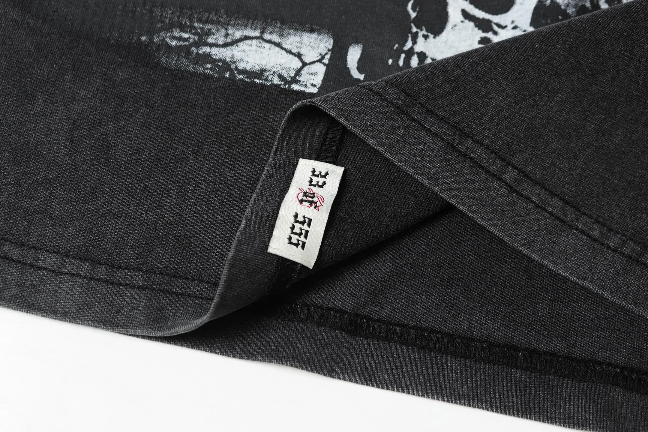 6048#washed black｜P116 Godspeed cross-border American rock and roll street washed retro style short-sleeved T (craft printing) fabric (fabric): 32 count combed double yarn 250g weight code number (size): S-M-L-XL color (colour): washed black