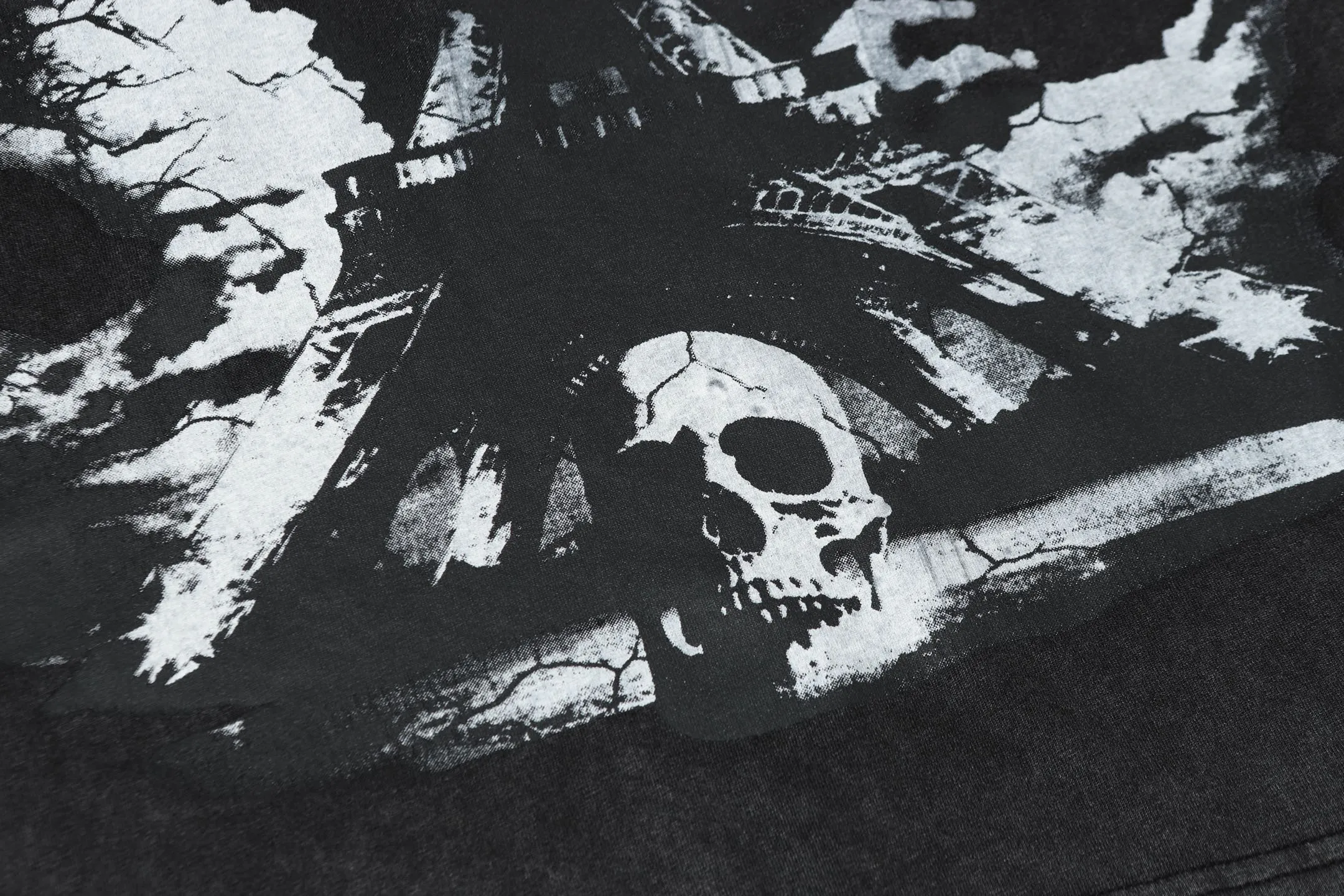 6048#washed black｜P116 Godspeed cross-border American rock and roll street washed retro style short-sleeved T (craft printing) fabric (fabric): 32 count combed double yarn 250g weight code number (size): S-M-L-XL color (colour): washed black