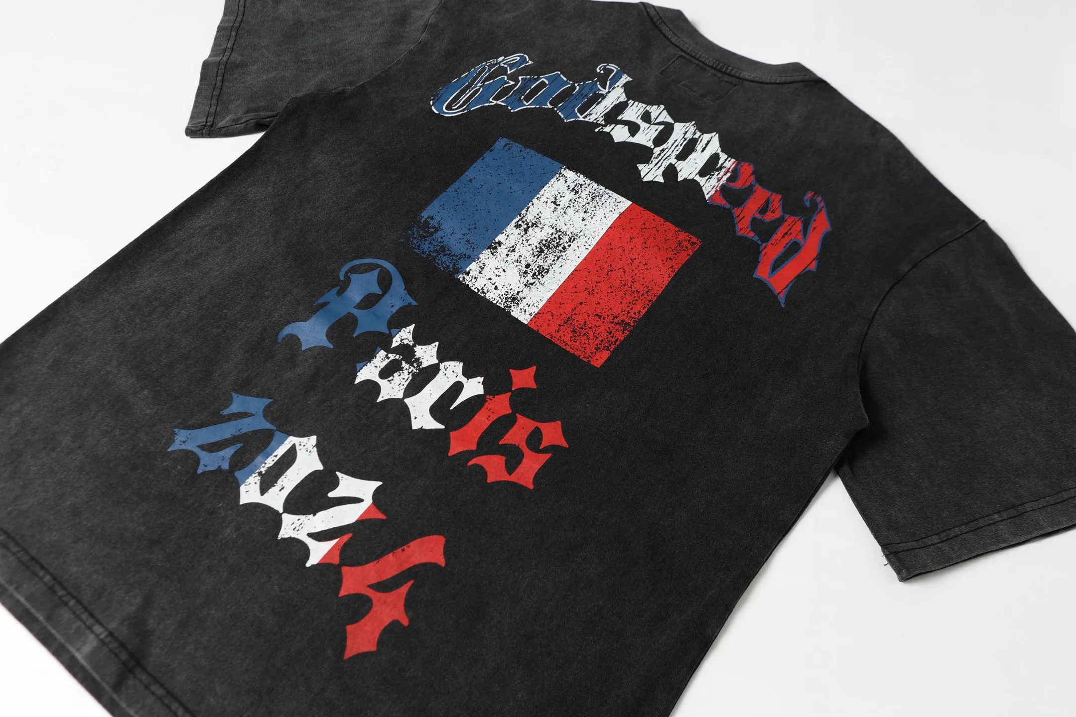 6048#washed black｜P116 Godspeed cross-border American rock and roll street washed retro style short-sleeved T (craft printing) fabric (fabric): 32 count combed double yarn 250g weight code number (size): S-M-L-XL color (colour): washed black