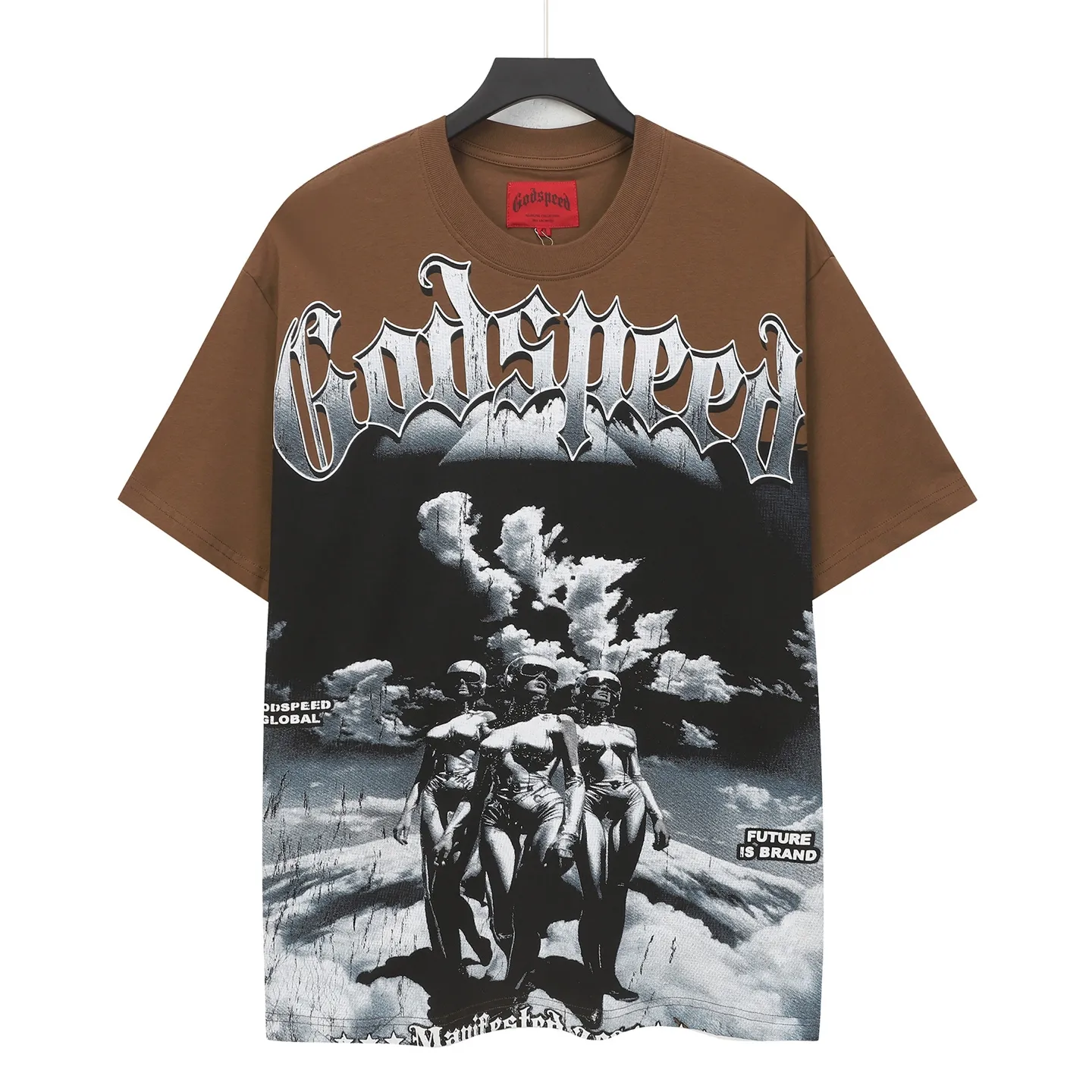 5302#Brown I P106 Godspeed cross-border American rock and roll street washed retro style short-sleeved T (craft printing) fabric (fabric): 32-count combed double yarn 240 grams weight code number (size): S-M-L-XL color (colour): brown