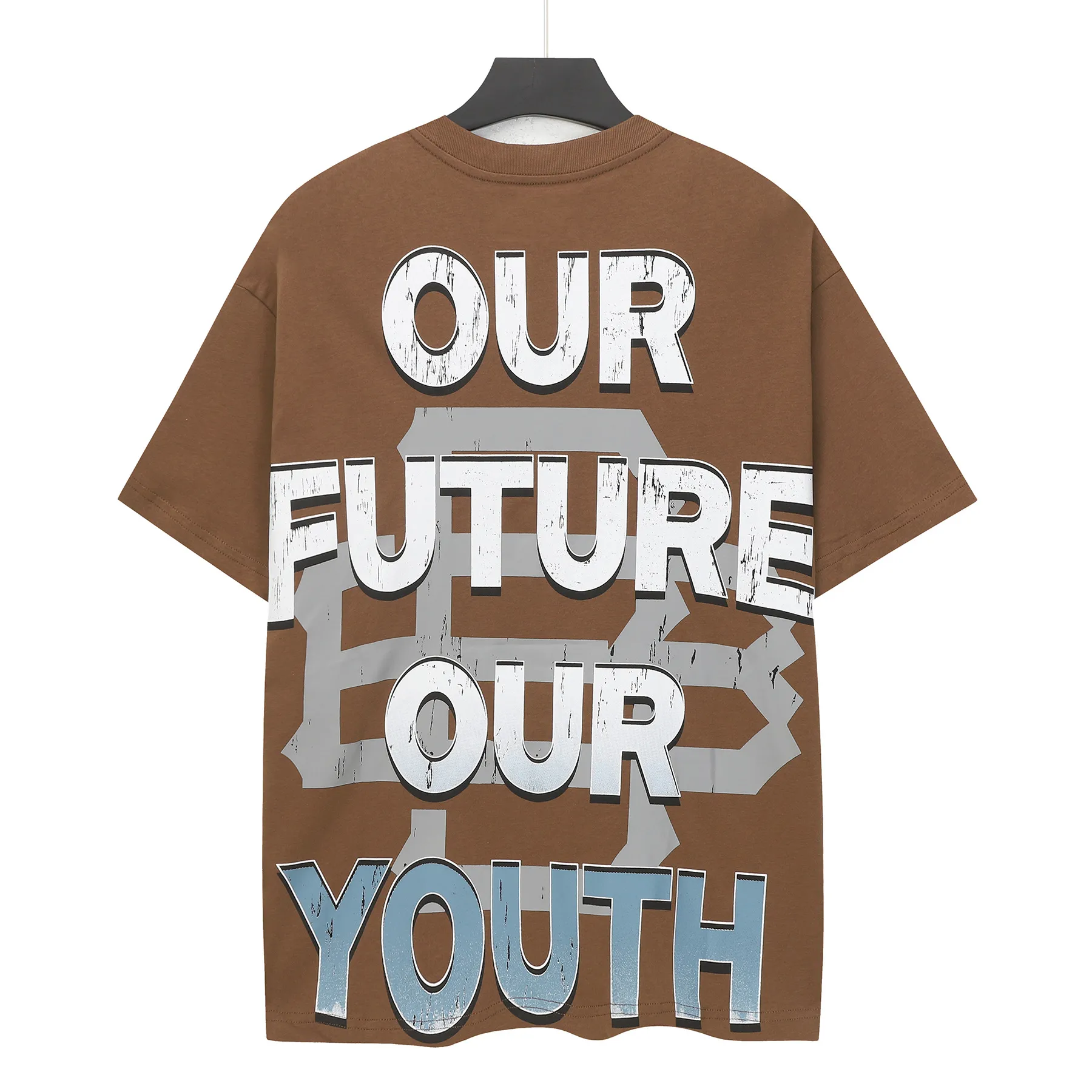 5302#Brown I P106 Godspeed cross-border American rock and roll street washed retro style short-sleeved T (craft printing) fabric (fabric): 32-count combed double yarn 240 grams weight code number (size): S-M-L-XL color (colour): brown