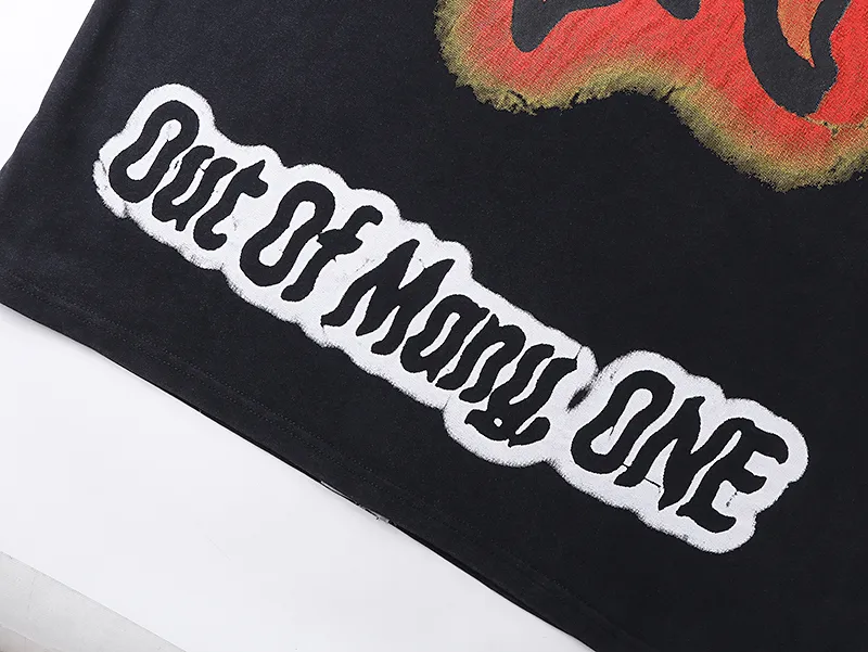1035# P126 Washed Black Real Shot Godspeed American Fashion Rock Street Retro Washed Distressed Printed Pure Cotton Short Sleeves Fabric: 250g 32 Count Fine Cotton Double Yarn Pure Cotton Color: Washed Black Size: S M L XL