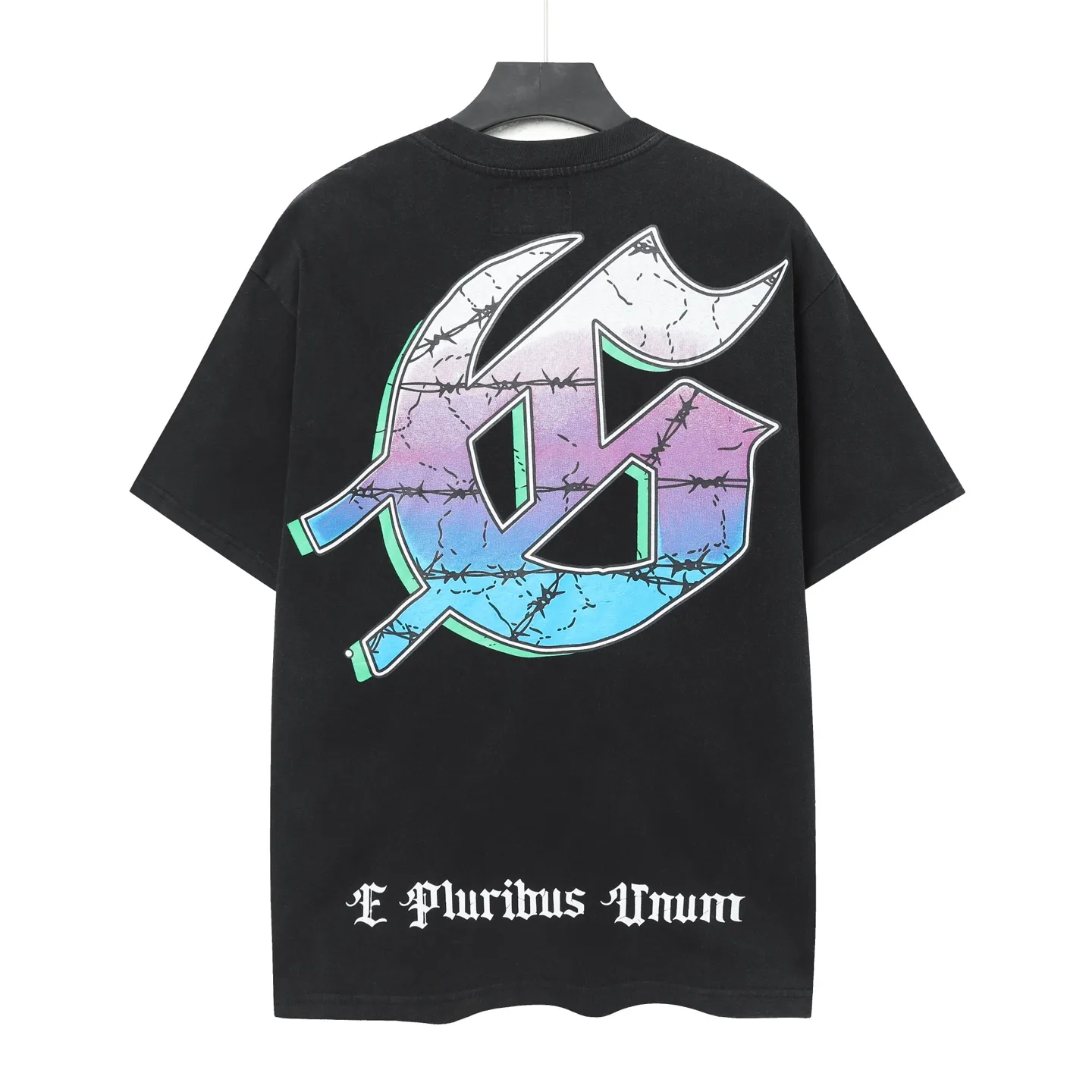 6061#washed black｜P116 Godspeed cross-border American rock and roll street washed retro style short-sleeved T (craft printing) fabric (fabric): 32 count combed double yarn 250g weight code number (size): S-M-L-XL color (colour): washed black