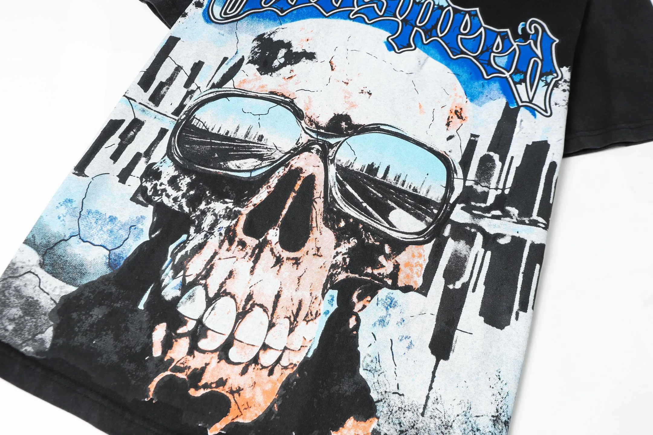 6061#washed black｜P116 Godspeed cross-border American rock and roll street washed retro style short-sleeved T (craft printing) fabric (fabric): 32 count combed double yarn 250g weight code number (size): S-M-L-XL color (colour): washed black
