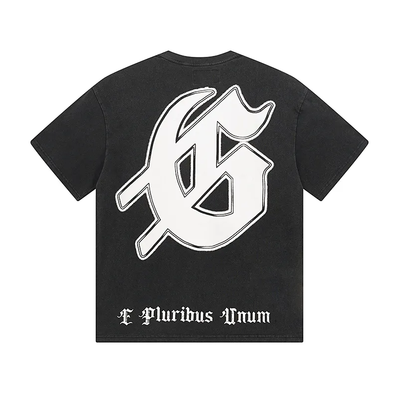 1062# P126 Washed Black Real Shot Godspeed American Fashion Rock Street Retro Washed Distressed Printed Pure Cotton Short Sleeves Fabric: 250g 32 Count Fine Cotton Double Yarn Pure Cotton Color: Washed Black Size: S M L XL