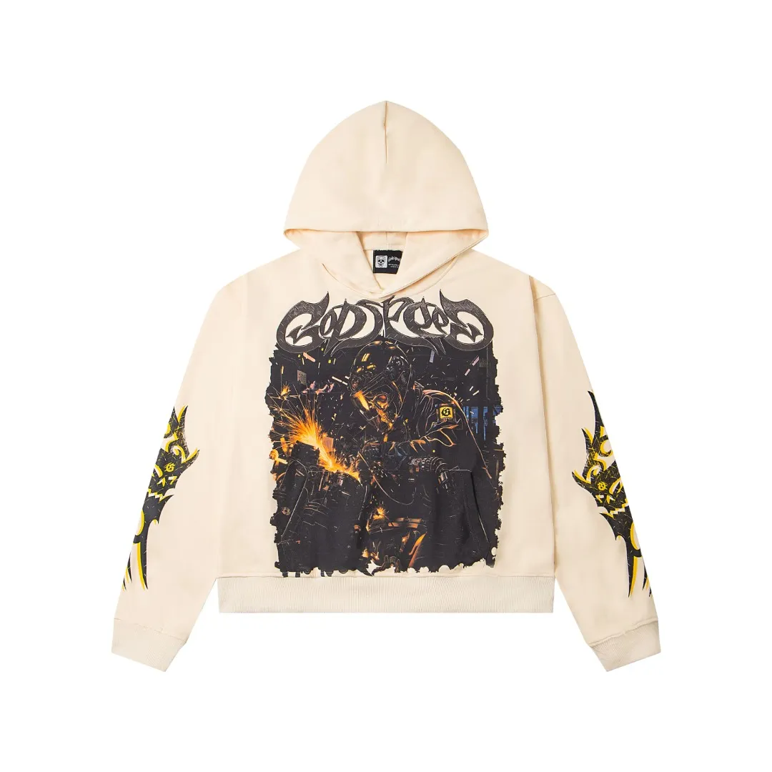 G43# GodSpeed ​​white ink direct spray sweatshirt Size S-XL Apricot P226