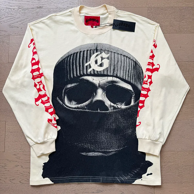 3097# P140 Real shot of Godspeed American fashion rock street pure cotton loose bottoming long-sleeved T-shirt long T. Fabric: 270g 32 count fine cotton double yarn pure cotton Color: Apricot Code number: S M L XL