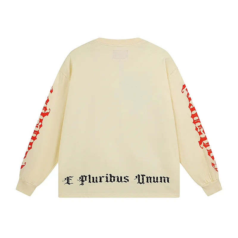 3097# P140 Real shot of Godspeed American fashion rock street pure cotton loose bottoming long-sleeved T-shirt long T. Fabric: 270g 32 count fine cotton double yarn pure cotton Color: Apricot Code number: S M L XL
