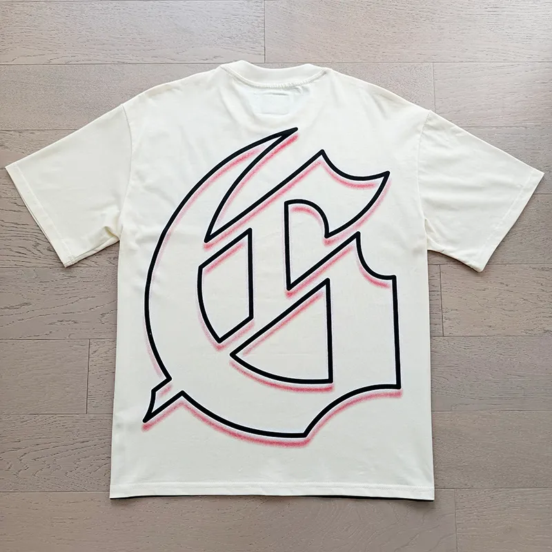3172# P106 Real shot Godspeed American fashion rock street retro loose printed cotton short sleeves Fabric: 240g 32 count fine cotton double yarn pure cotton Color: apricot Size: S M L XL