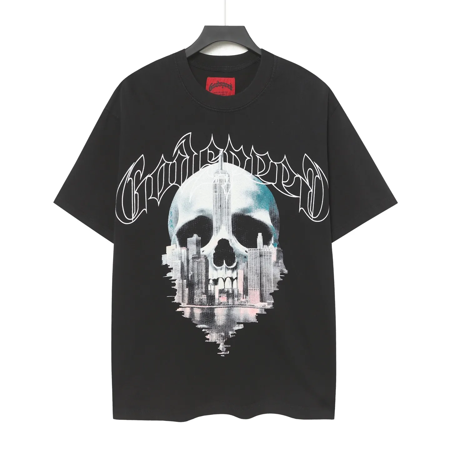 6087#washed black I P116 Godspeed cross-border American rock and roll street washed retro style short-sleeved T (craft printing) fabric (fabric): 32 count combed double yarn 250 grams weight code number (size): S-M-L-XL color (colour): washed black 👉 👉