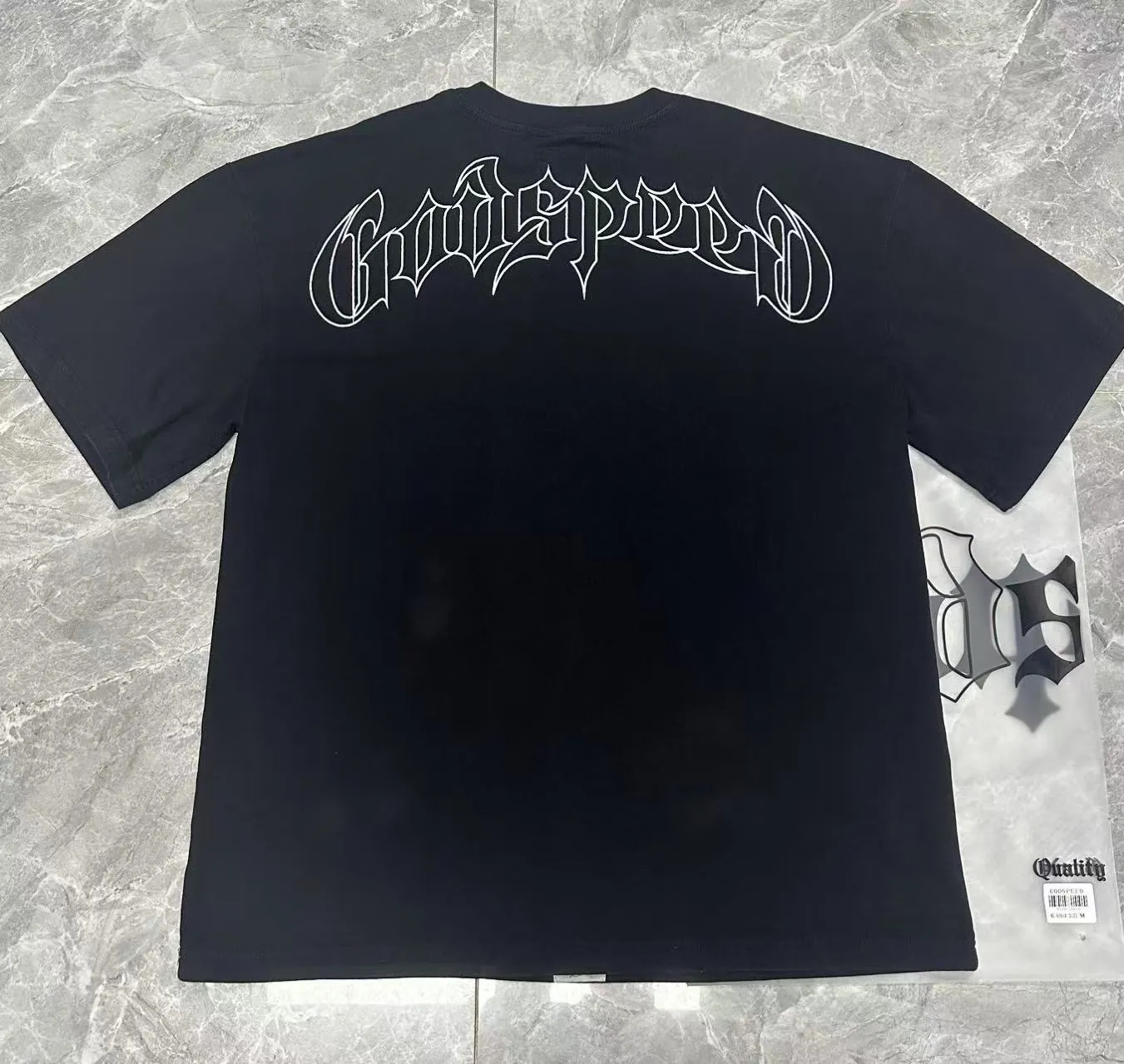 6087#washed black I P116 Godspeed cross-border American rock and roll street washed retro style short-sleeved T (craft printing) fabric (fabric): 32 count combed double yarn 250 grams weight code number (size): S-M-L-XL color (colour): washed black 👉 👉