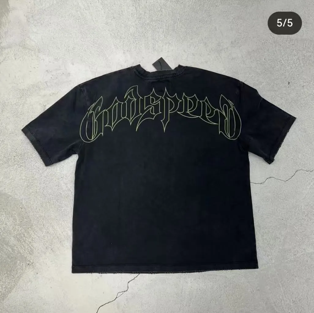 6087#washed black I P116 Godspeed cross-border American rock and roll street washed retro style short-sleeved T (craft printing) fabric (fabric): 32 count combed double yarn 250 grams weight code number (size): S-M-L-XL color (colour): washed black 👉 👉