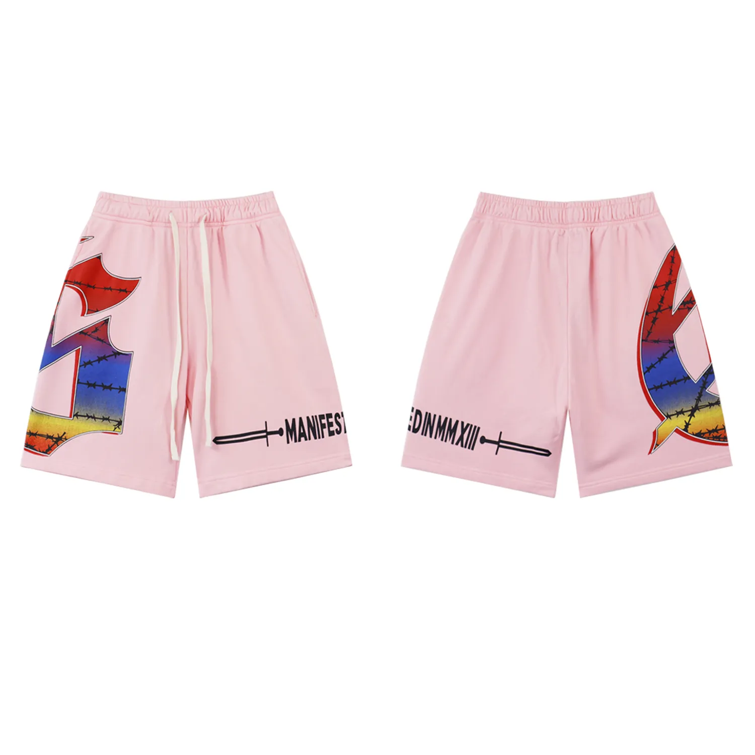 💰150 Style No.: BR 8775 Fabric: 380g washed, real shot, beautiful and fashionable Godspeed printed high-quality double yarn casual fashion brand washed distressed shorts Color; wash black, wash blue, wash pink Size: S M L XL