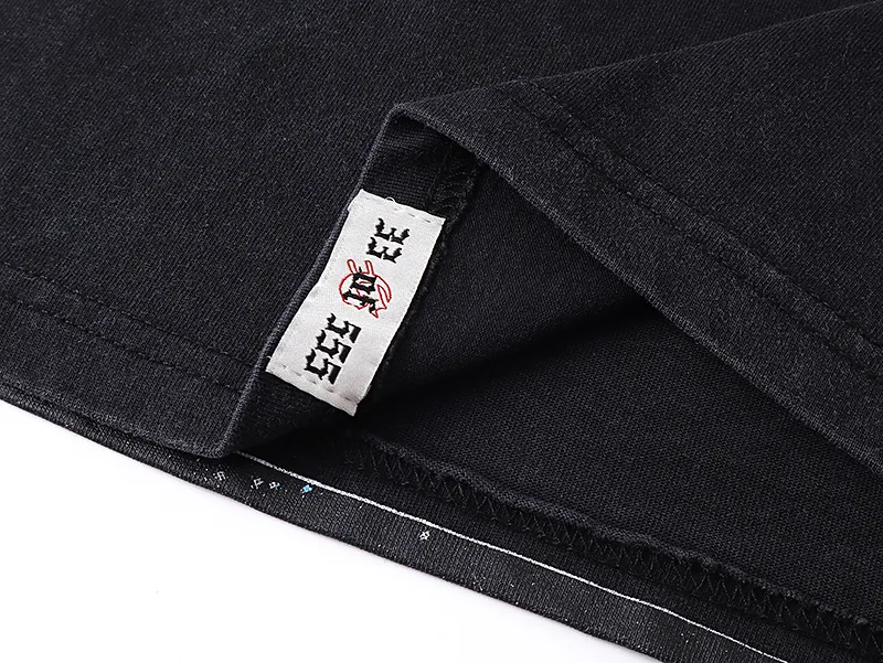 1076# P126 Washed Black Real Shot Godspeed American Fashion Rock Street Retro Washed Distressed Printed Pure Cotton Short Sleeves Fabric: 250g 32 Count Fine Cotton Double Yarn Pure Cotton Color: Washed Black Size: S M L XL