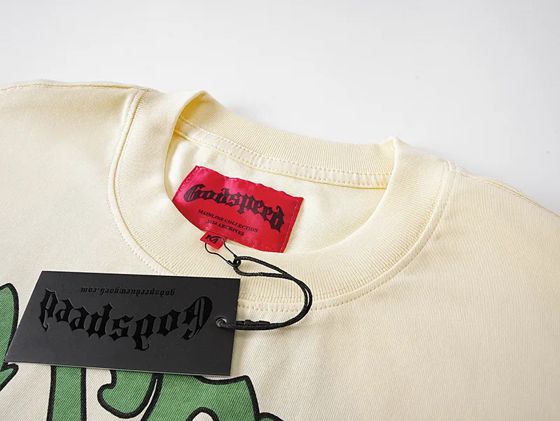 3108# P106 Real shot Godspeed American fashion rock street retro loose printed cotton short sleeves Fabric: 240g 32 count fine cotton double yarn pure cotton Color: apricot Size: S M L XL