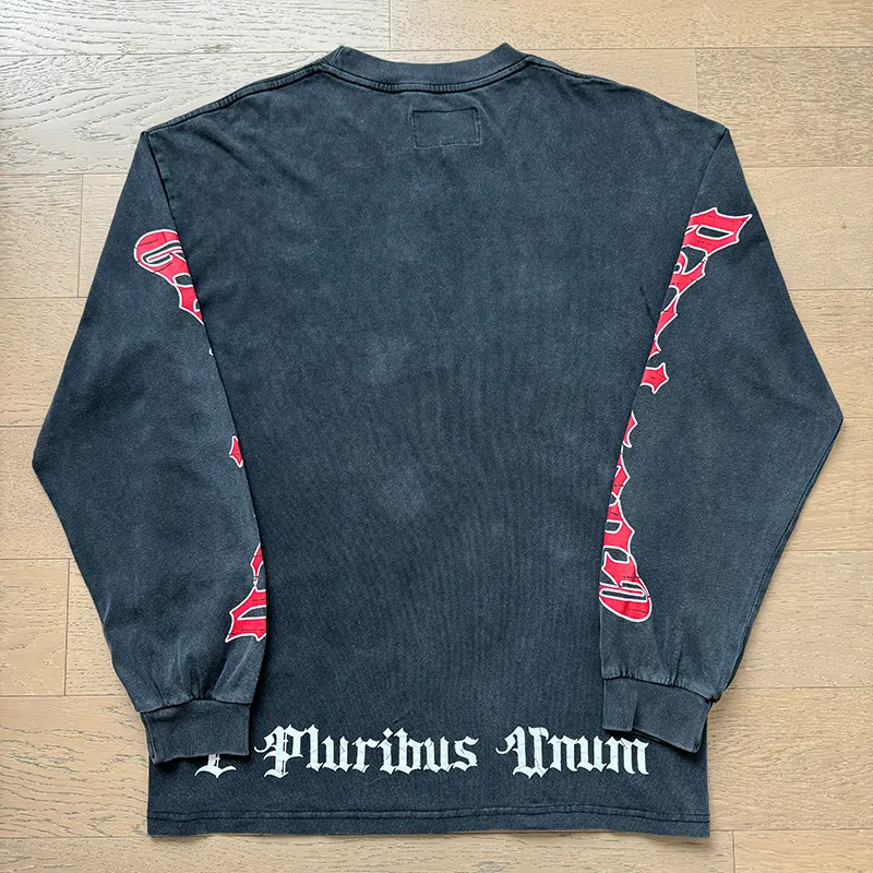 1097# P160 Washed Black Real Shot Godspeed American Fashion Rock Street Retro Washed Distressed Printed Pure Cotton Short Sleeves Fabric: 270g 32 Count Fine Cotton Double Yarn Pure Cotton Color: Washed Black Size: S M L XL