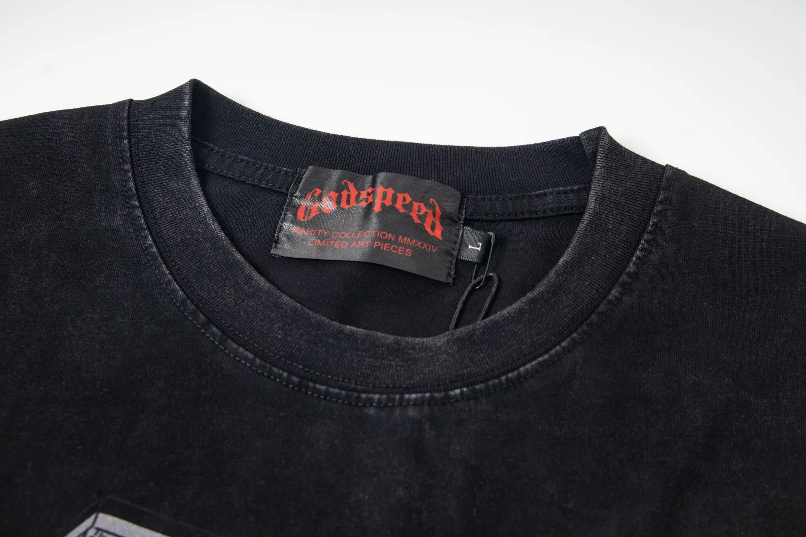 G28# GodSpeed ​​white ink direct spray washed short-sleeved S-XL size black (washed) P126