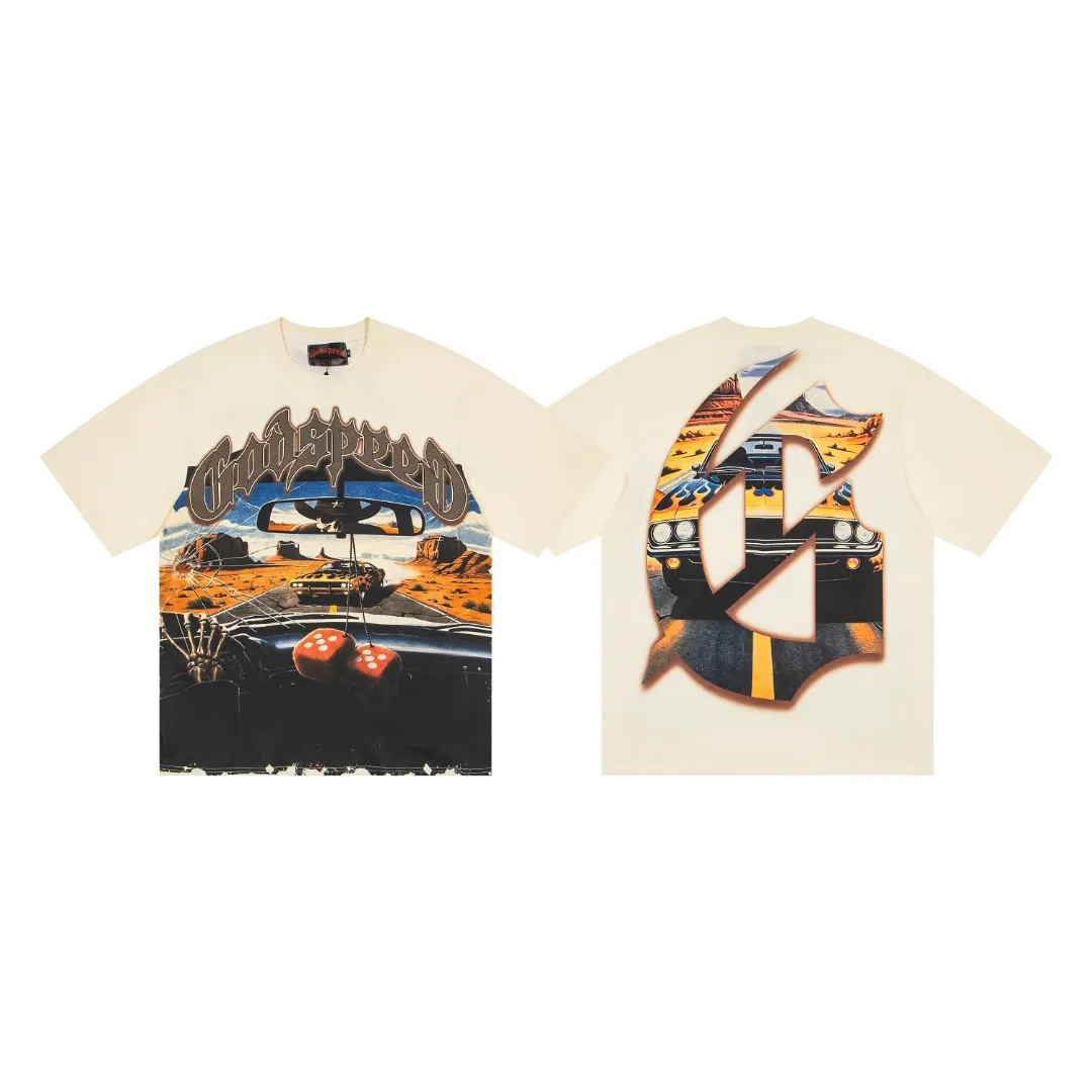 G75# GodSpeed ​​white ink direct spray short sleeve S-XL size apricot P110