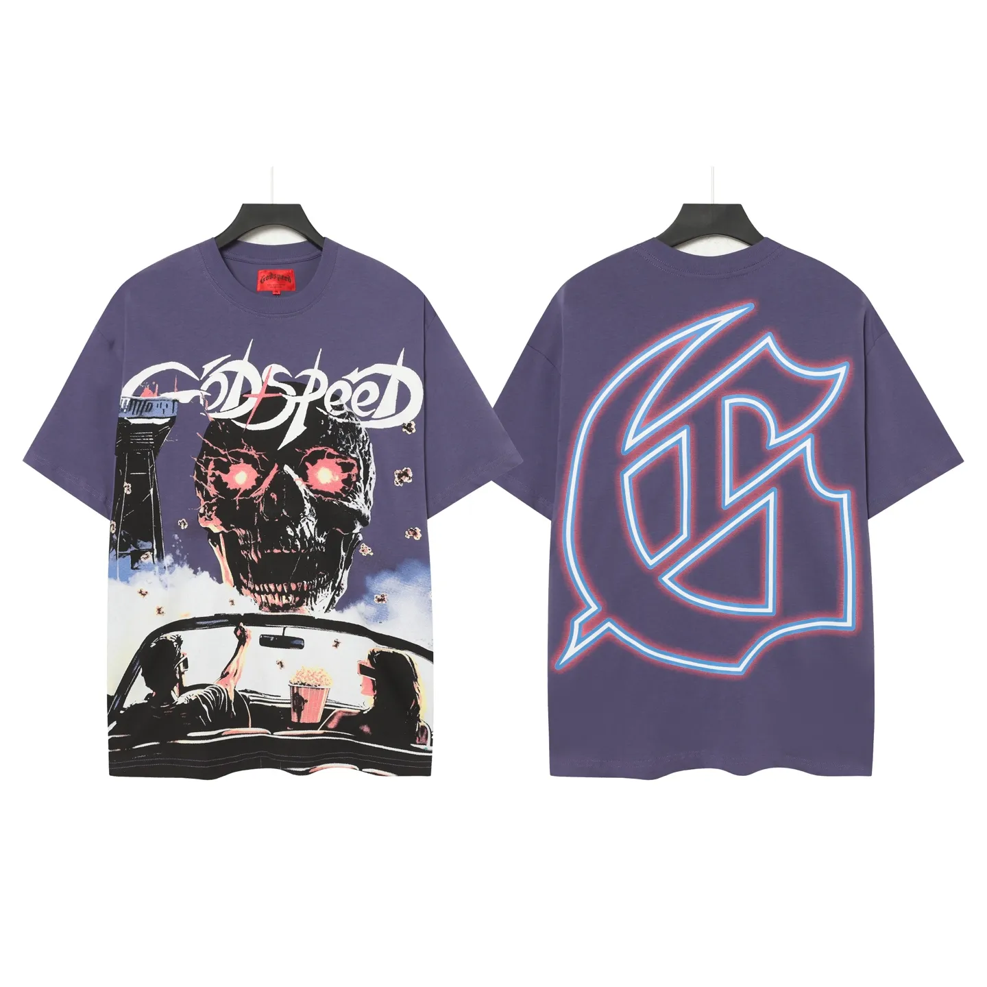 52💰5091#vine purple Godspeed cross-border American rock and roll street wash retro style short-sleeved T (craft printing) fabric (fabric) 32 combed double yarns 240 grams weight code number (size): S-M-L-XL color (colour): vine purple