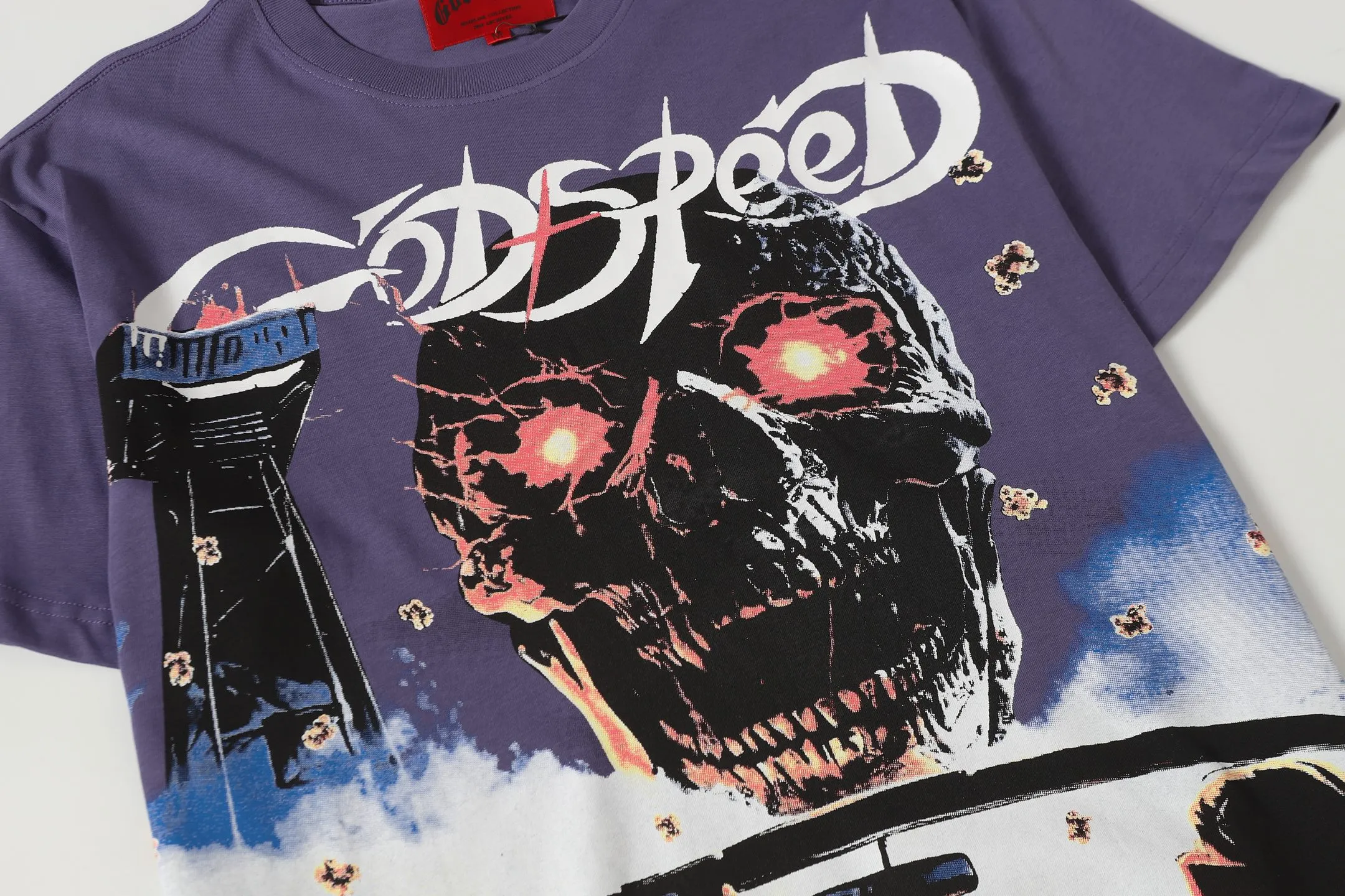 52💰5091#vine purple Godspeed cross-border American rock and roll street wash retro style short-sleeved T (craft printing) fabric (fabric) 32 combed double yarns 240 grams weight code number (size): S-M-L-XL color (colour): vine purple