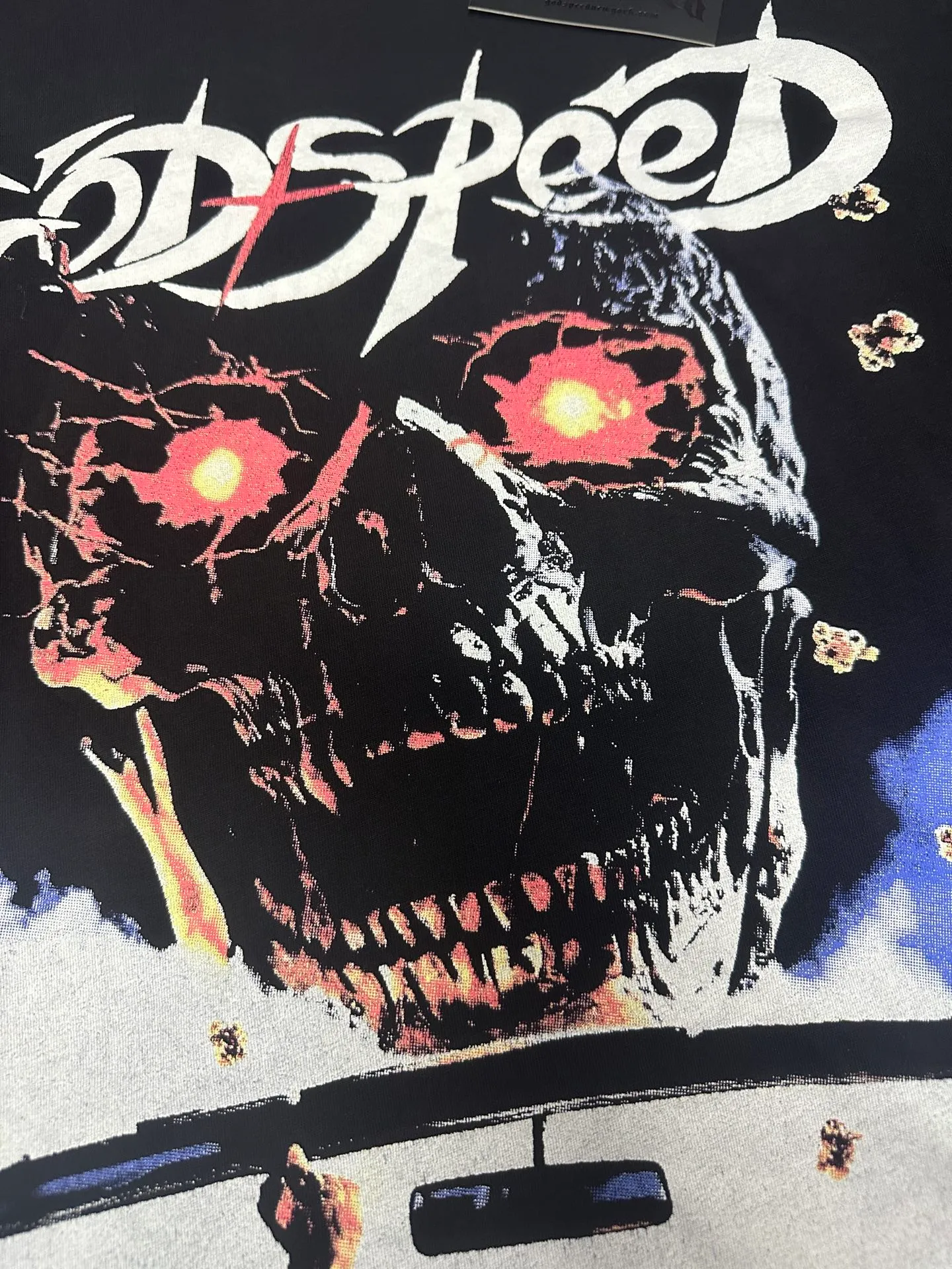 6091#washed black I P116 Godspeed cross-border American rock and roll street washed retro style short-sleeved T (craft printing) fabric (fabric): 32 count combed double yarn 250 grams weight code number (size): S-M-L-XL color (colour): washed black 👉 👉