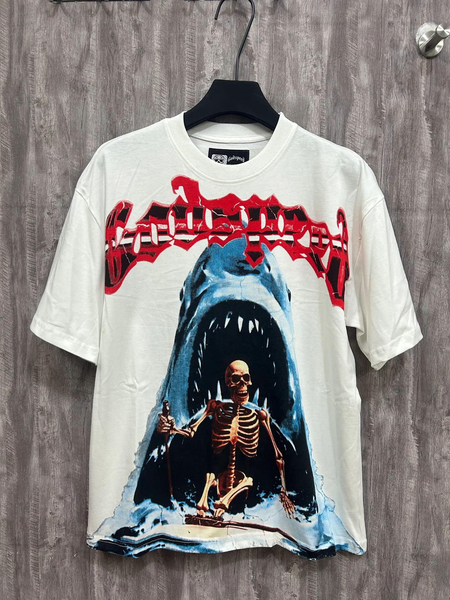 5025# white/apricot | P104 Godspeed cross-border American rock and roll street washed retro style short-sleeved T (craft printing) fabric (fabric): 32 counts combed double yarn 240 grams weight code (size): S-M-L-XL color (colour): white, apricot,