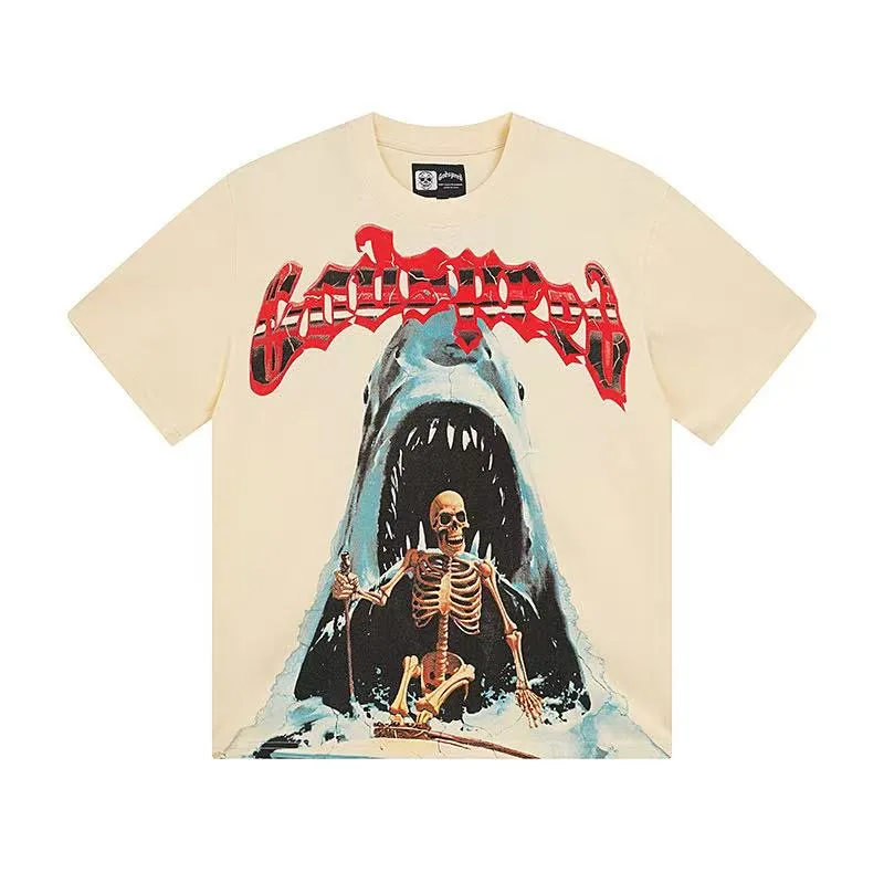5025# white/apricot | P104 Godspeed cross-border American rock and roll street washed retro style short-sleeved T (craft printing) fabric (fabric): 32 counts combed double yarn 240 grams weight code (size): S-M-L-XL color (colour): white, apricot,