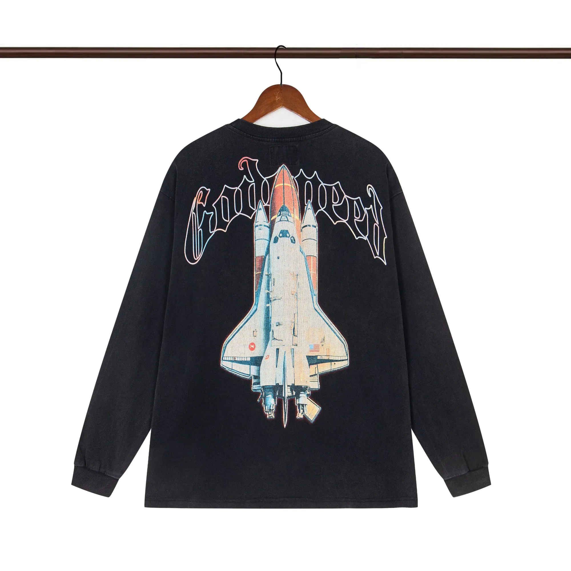 Style number G104 Washed black P156 Apricot P136 Godspeed 25SS retro washed distressed long-sleeved T-shirt Loose fit Washed black Apricot S-XL