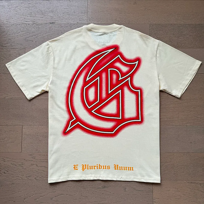 3167# P106 Real shot Godspeed American fashion rock street retro loose printed cotton short sleeves Fabric: 240g 32 count fine cotton double yarn pure cotton Color: apricot Size: S M L XL