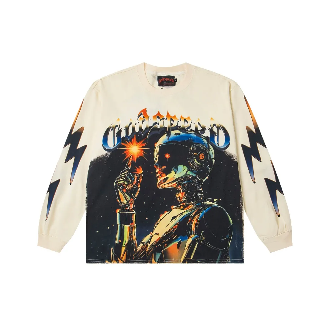 G55# GodSpeed ​​white ink direct spray wash long sleeve S-XL size apricot P146