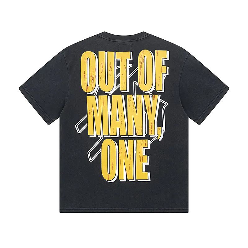 1000# P126 Washed Black Real Shot Godspeed American Fashion Rock Street Retro Washed Distressed Printed Pure Cotton Short Sleeves Fabric: 250g 32 Count Fine Cotton Double Yarn Pure Cotton Color: Washed Black Size: S M L XL