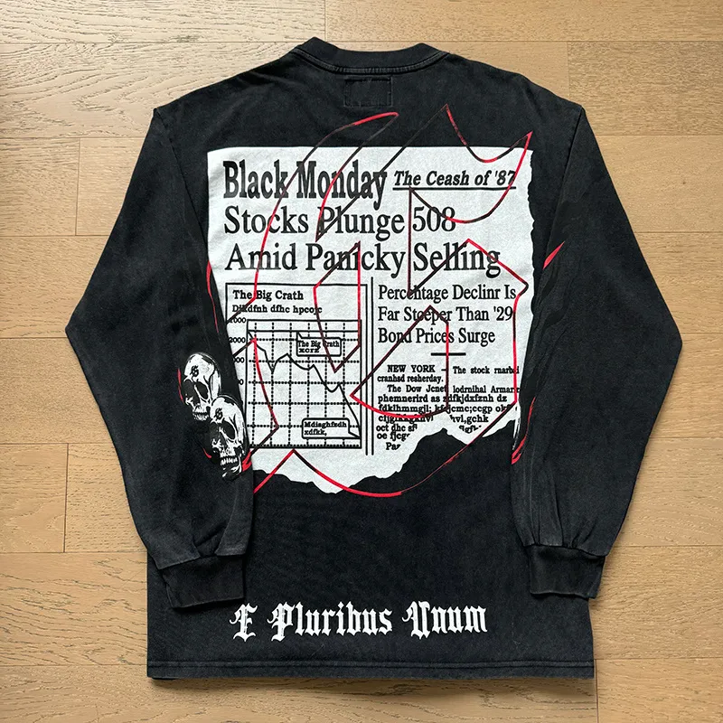 1175# P160 Washed Black Real Shot Godspeed Beauty Street Retro Washed and Distressed Pure Cotton Long T Fabric: 270g 32 Count Fine Cotton Double Yarn Pure Cotton Color: Washed Black Size: S M L XL
