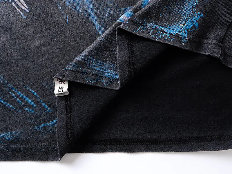 1175# P160 Washed Black Real Shot Godspeed Beauty Street Retro Washed and Distressed Pure Cotton Long T Fabric: 270g 32 Count Fine Cotton Double Yarn Pure Cotton Color: Washed Black Size: S M L XL