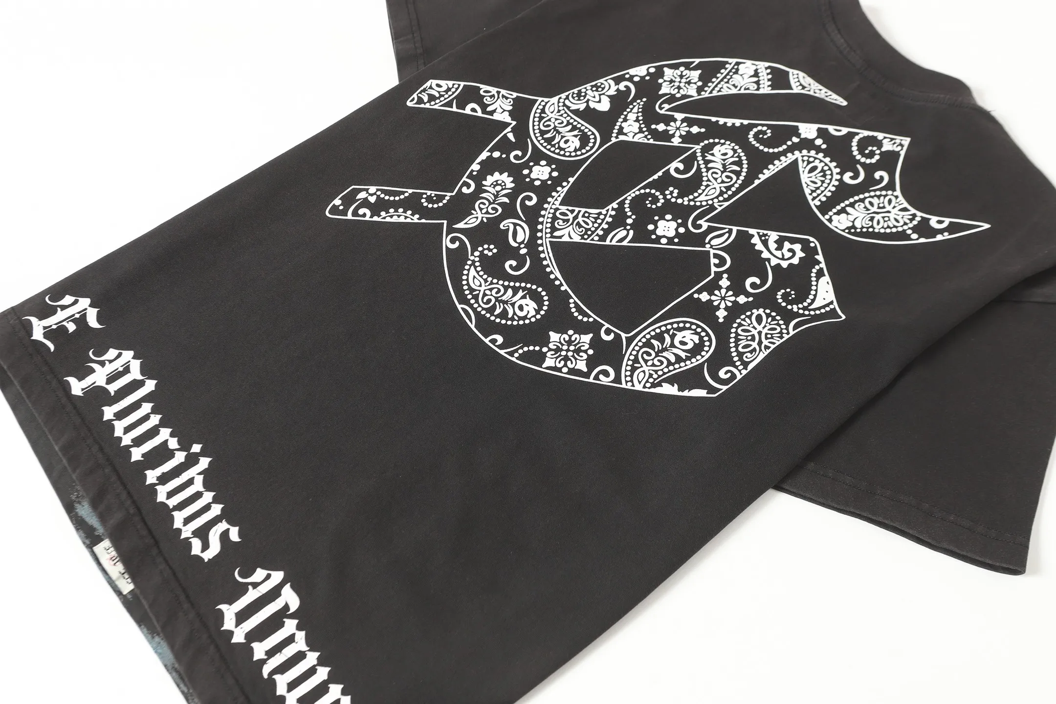 6076# washed black | P116 Godspeed cross-border American rock and roll street washed retro style short-sleeved T (craft printing) fabric (fabric): 32 count combed double yarn 250 grams weight code number (size): S-M-L-XL color (colour): washed black