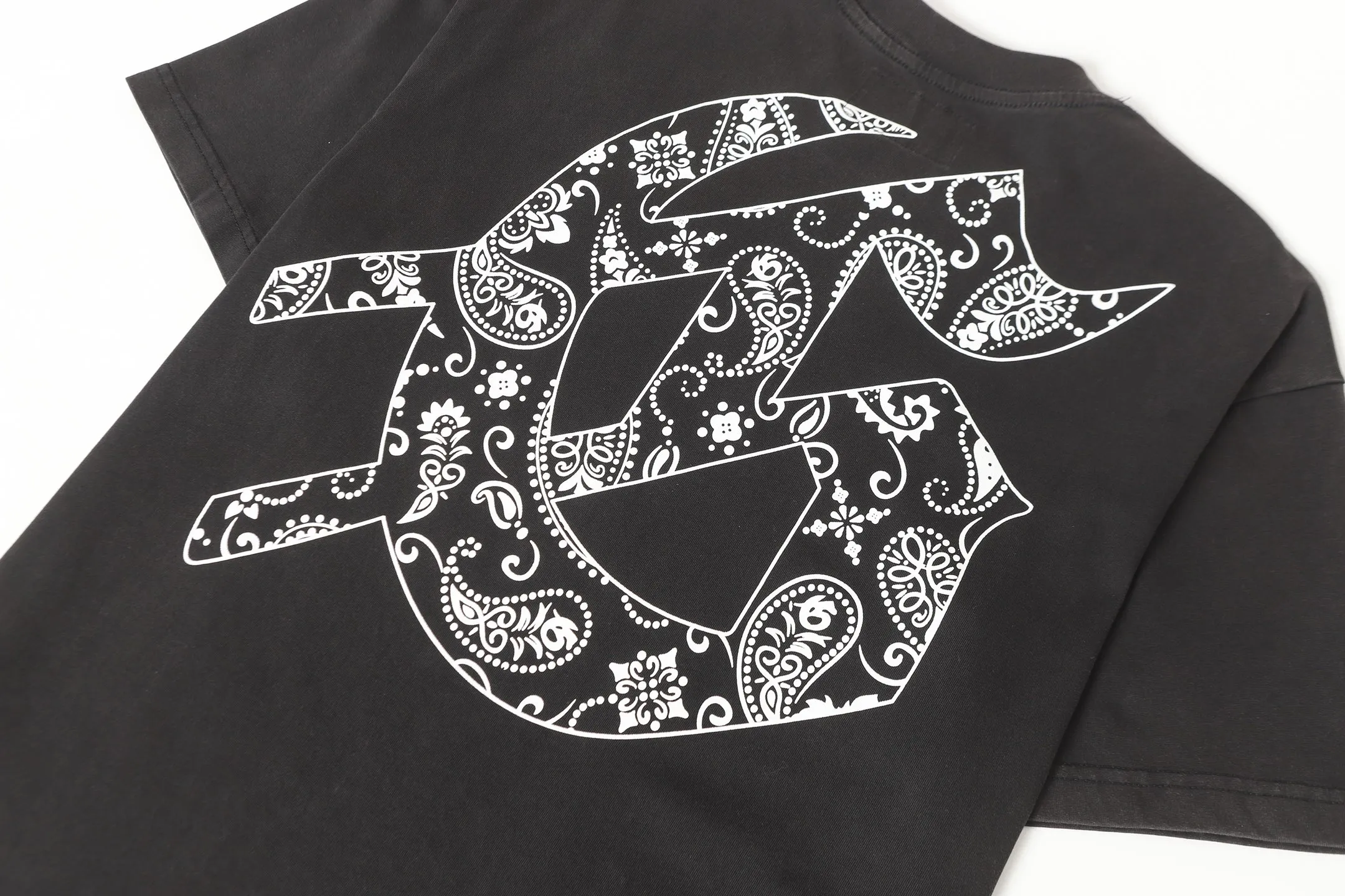 6076# washed black | P116 Godspeed cross-border American rock and roll street washed retro style short-sleeved T (craft printing) fabric (fabric): 32 count combed double yarn 250 grams weight code number (size): S-M-L-XL color (colour): washed black