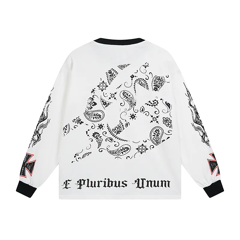3107# P140 Real shot of Godspeed American fashion rock street pure cotton loose bottoming long-sleeved T-shirt long T-shirt Fabric: 270g 32-count fine cotton double yarn pure cotton Color: off-white apricot Code number: S M L XL