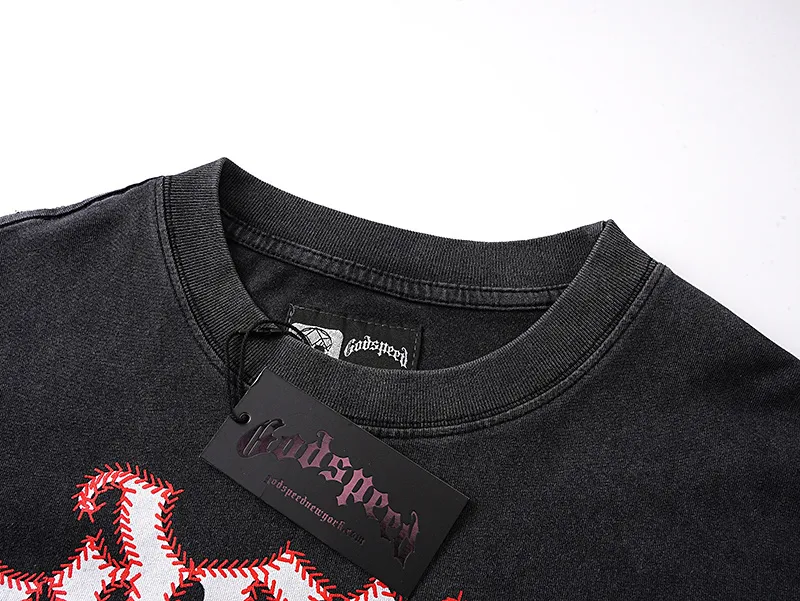 1159# P160 Washed Black Real Shot Godspeed Beauty Street Retro Washed and Distressed Pure Cotton Long T Fabric: 270g 32 Count Fine Cotton Double Yarn Pure Cotton Color: Washed Black Size: S M L XL
