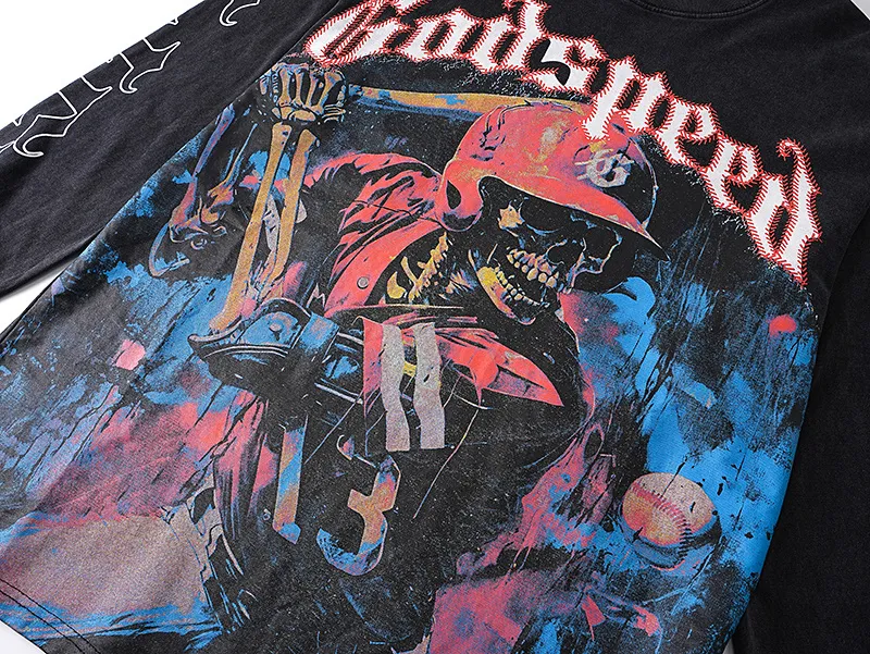1159# P160 Washed Black Real Shot Godspeed Beauty Street Retro Washed and Distressed Pure Cotton Long T Fabric: 270g 32 Count Fine Cotton Double Yarn Pure Cotton Color: Washed Black Size: S M L XL