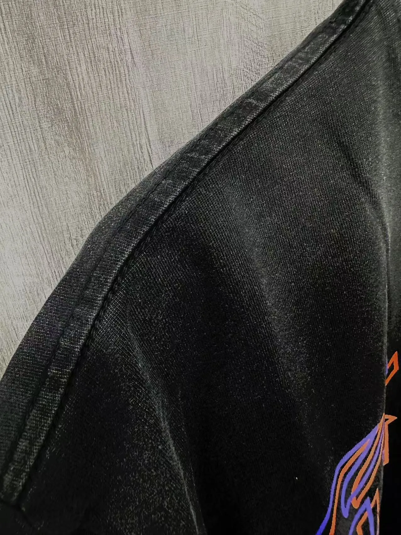6008#washed black｜P116 Godspeed cross-border American rock and roll street washed retro style short-sleeved T (craft printing) fabric (fabric): 32 count combed double yarn 250g weight size (size): S-M-L-XL color (colour): washed black 👉