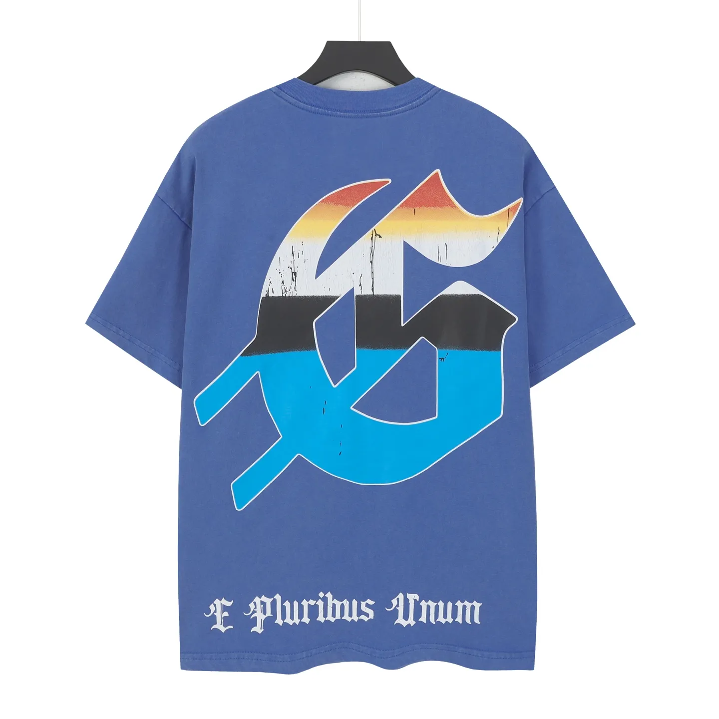 6015# Washed Klein Blue | P116 Godspeed cross-border American rock and roll street washed retro style short-sleeved T (craft print) Fabric (fabric): 32-count combed double yarn 250 grams weight Size (size): S-M-L-XL Color (colour): Washed Klein Blue