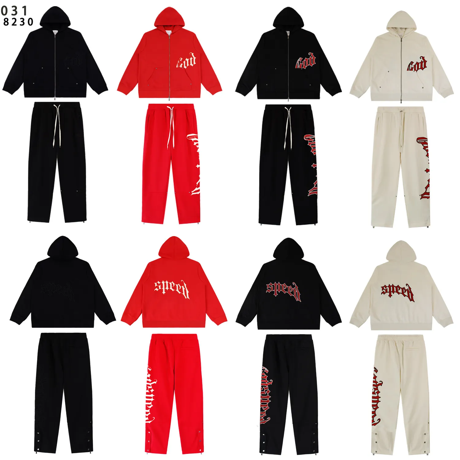 Jacket 108, trousers 108, real-shot high-level version of GODSPEED beauty trend. Simple letters, the European and American high street men's and women's cardigans hooded sweatshirts in 2025. Jackets and hoodies. Color: black, black, red, apricot, black apricot, colorful orchid, gray. Size: S M L Simple letters, European and American high street men's and women's zipper pants in 2025 Color: black black black red red apricot Size: S M L XL