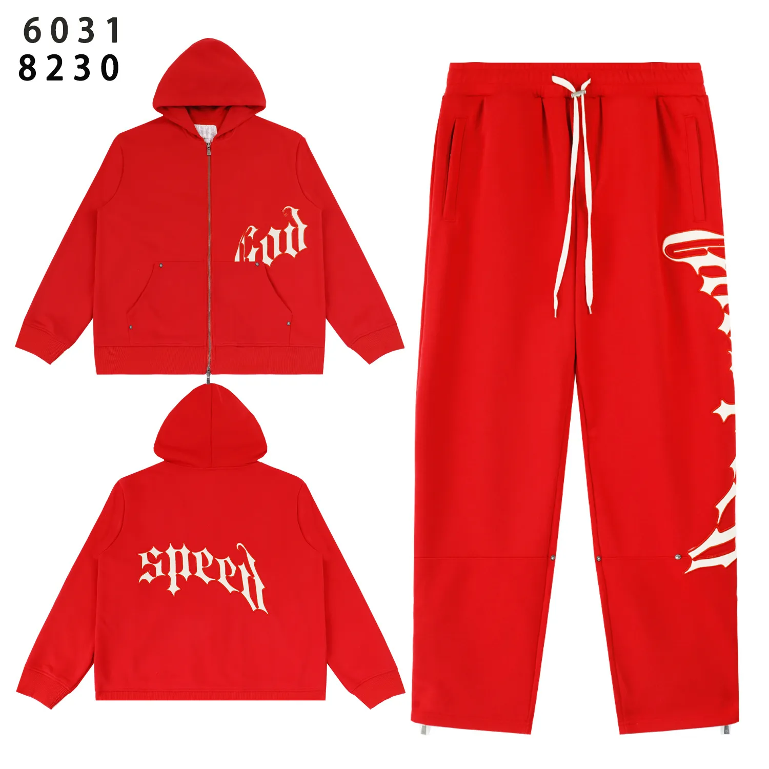 Jacket 108, trousers 108, real-shot high-level version of GODSPEED beauty trend. Simple letters, the European and American high street men's and women's cardigans hooded sweatshirts in 2025. Jackets and hoodies. Color: black, black, red, apricot, black apricot, colorful orchid, gray. Size: S M L Simple letters, European and American high street men's and women's zipper pants in 2025 Color: black black black red red apricot Size: S M L XL