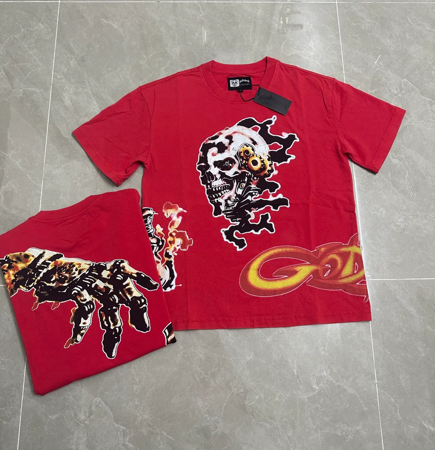 6315#washed red｜P116 Godspeed cross-border American rock and roll street washed retro style short-sleeved T (craft printing) fabric (fabric): 32 count combed double yarn 250g weight code number (size): S-M-L-XL color (colour): washed red